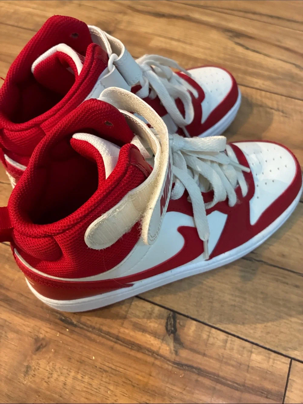 Nike Court Borough Kids Red & White High-Top Sneakers 4.5Y